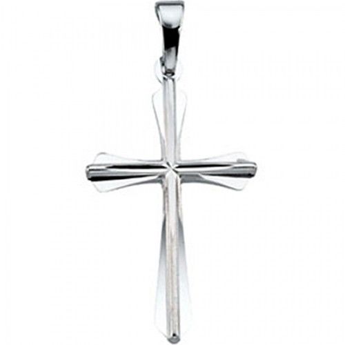 New 14k White Gold Christian Cross Pendant - 30mm