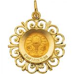New 14k Yellow Gold Confirmation Pendant Medal - 22mm