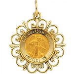 New 14k Yellow Gold Guardian Angel Pendant Medal - 22mm