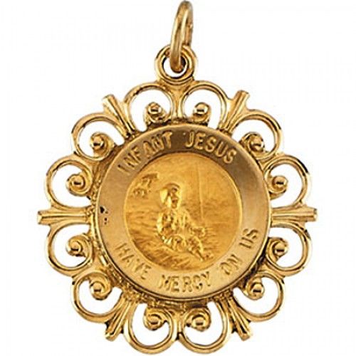 New 14k Yellow Gold Infant Jesus Pendant Medal - 22mm