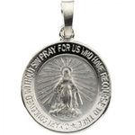 Unisex Miraculous Pendant Medal 14k White Gold