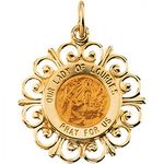 Unisex Our Lady of Louroundes Pendant 14k Yellow Gold