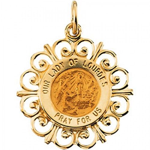 Unisex Our Lady of Louroundes Pendant 14k Yellow Gold