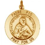 Unisex Padre Pio Pendant Medal 14k Yellow Gold New