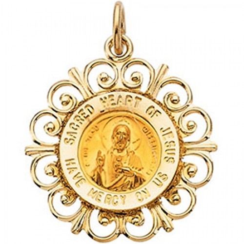 Unisex Sacred Heart of Jesus Pendant 14k Yellow Gold