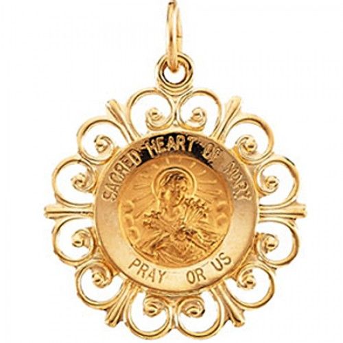 Unisex Sacred Heart of Mary Pendant 14k Yellow Gold