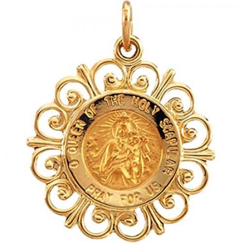 New Unisex Scapular Pendant 14k Yellow Gold Medal