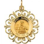 Unisex St. Barbara Pendant 14k Yellow Gold Medal New