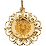 Unisex St. Florian Pendant Medal 14k Yellow Gold