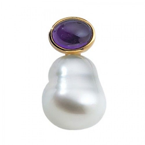 Cultured Pearl and Amethyst Pendant in 14k Yellow Gold - 11mm