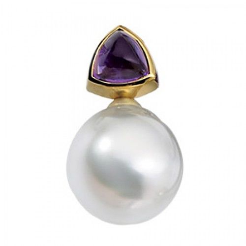 Cultured Pearl & Amethyst Pendant 14k Yellow Gold 11mm