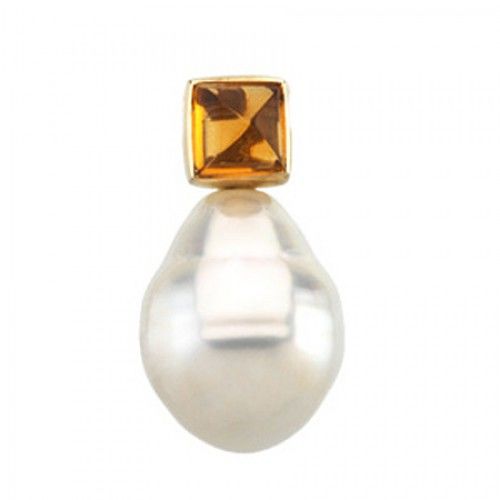 Cultured Pearl and Citrine Pendant 14k Yellow Gold - 11mm