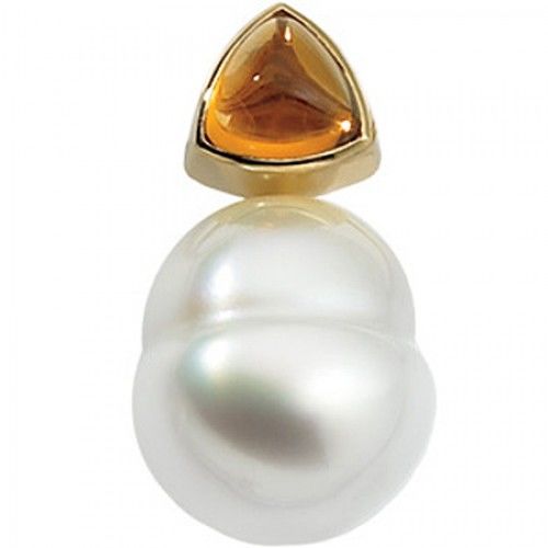 Cultured Pearl & Citrine Pendant 14k Yellow Gold 11mm