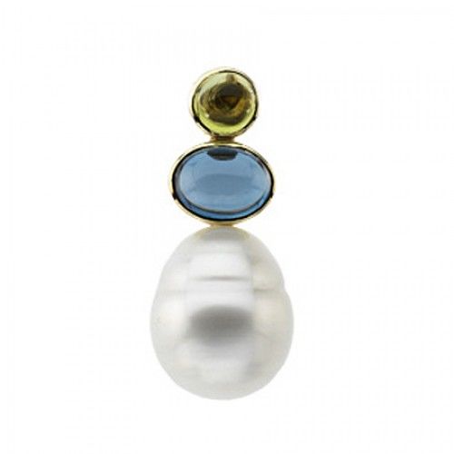 14k Yellow Gold Pearl Pendant W/ London Blue Topaz