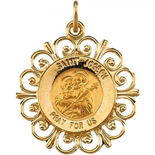 14k Yellow Gold St. Joseph Pendant Medal 18.5mm