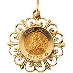 14k Yellow Gold St. Lucy Pendant Medal 18.5mm