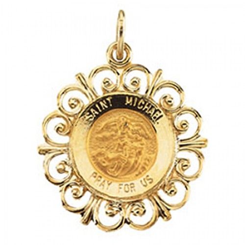 14k Yellow Gold St. Michael Pendant Medal 18.5mm