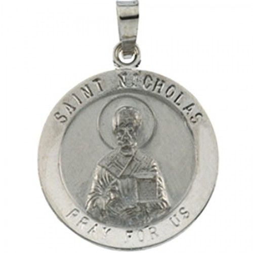 14k White Gold St. Nicholas Pendant Medal 18.25 Mm