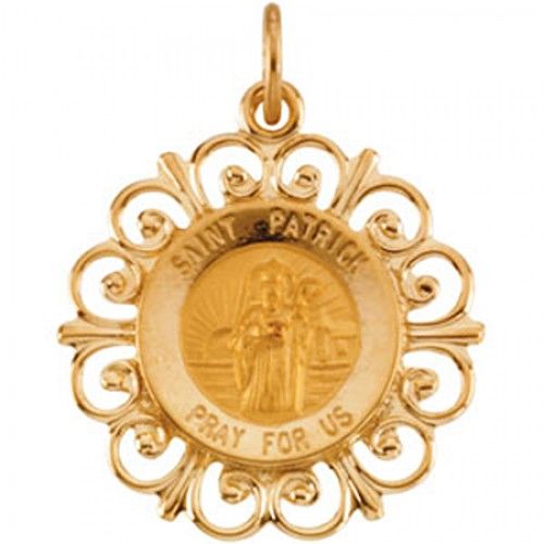 14k Yellow Gold St. Patrick Pendant Medal 18.5mm