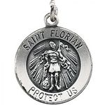 Sterling Silver St. Florian Pendant Medal 14.75 Mm