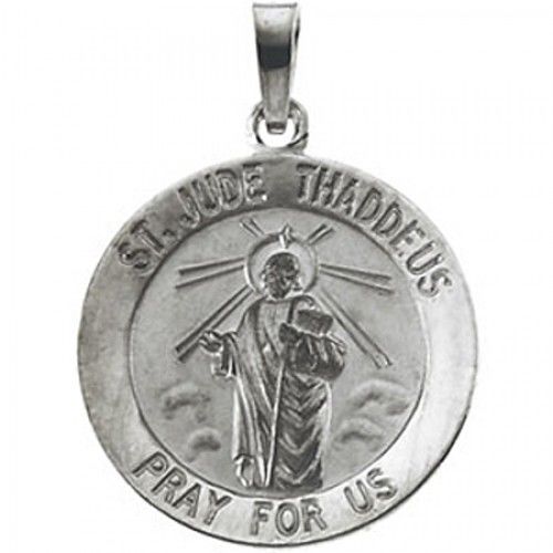 14k White Gold St. Jude Pendantant Medal 18.25mm