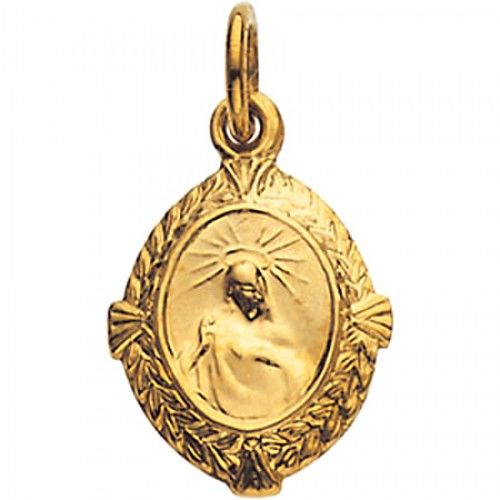 14k Yellow Gold Sacred Heart of Jesus Medal Pendant