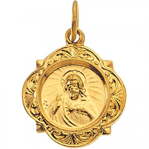 14k Yellow Gold Sacred Heart of Jesus Medal - 12 X 12mm