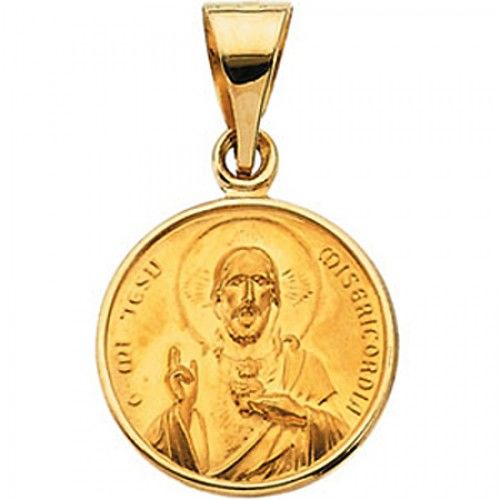 18k Yellow Gold Sacred Heart Medal - 13.00 Mm