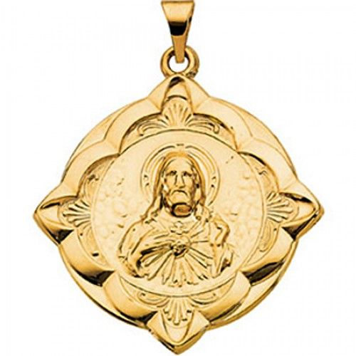 14k Yellow Gold Sacred Heart Medal - 31.00 X 31.00 Mm