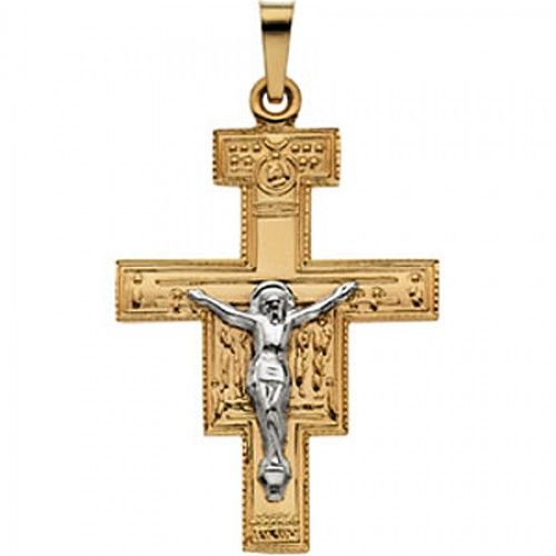 14k Yellow Gold San Damiano Cross Pendant - 26 X 20 Mm
