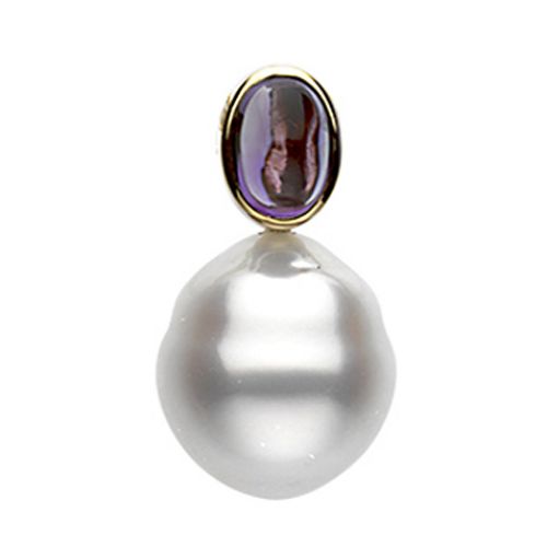 14k Yellow Gold 11mm Cultured Pearl & Amethyst Pendant
