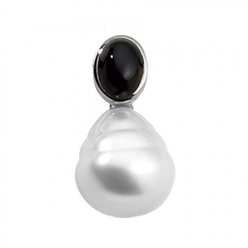 14k White Gold 12mm Cultured Pearl & Onyx Pendant