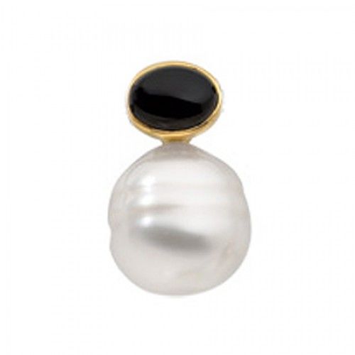 14k Yellow Gold 11mm Cultured Pearl & Onyx Pendant