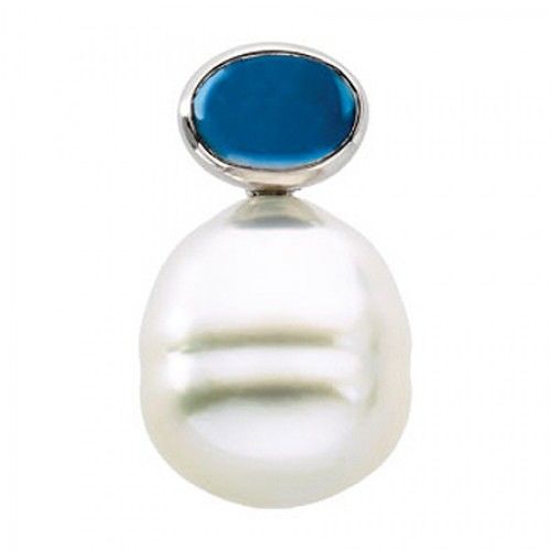 14k White Gold 11mm Pearl & London Blue Topaz Pendant