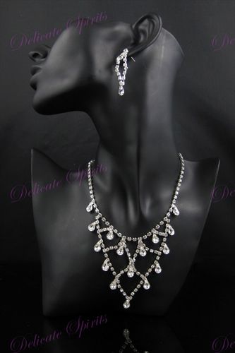 Marquise Crystal Rhinestone Prom Bridal Wedding Bridesmaid Necklace Earring Set