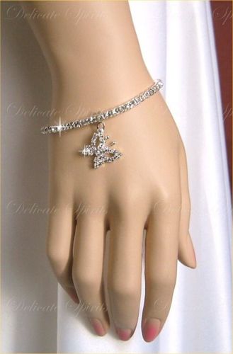 Stretch Crystal Rhinestone Butterfly Dangle Bridal Flowergirl Wedding Bracelet