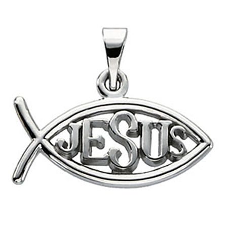 Unisex 14k White Gold Jesus Fish Pendant - 11mm - New