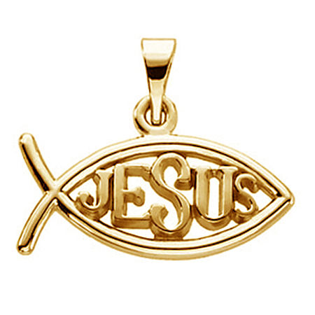Unisex 10k Yellow Gold Jesus Fish Pendant - 9mm - New