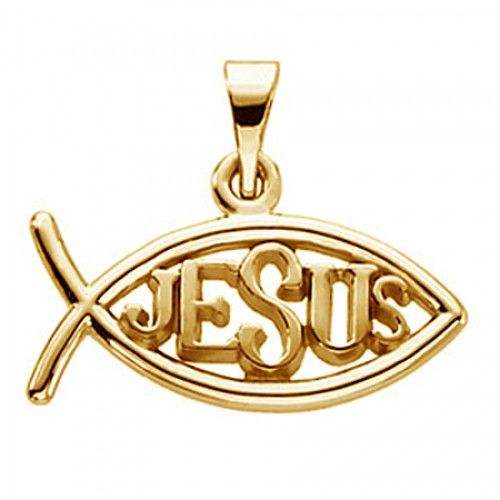 Unisex 14k Yellow Gold Jesus Fish Pendant - 11mm - New
