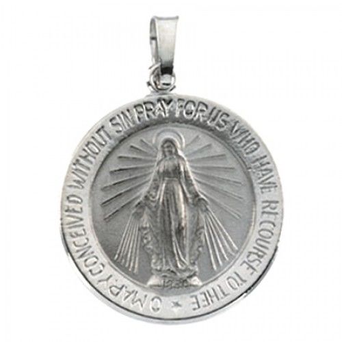 14k White Gold Miraculous Medal Pendant - 18 X 21mm