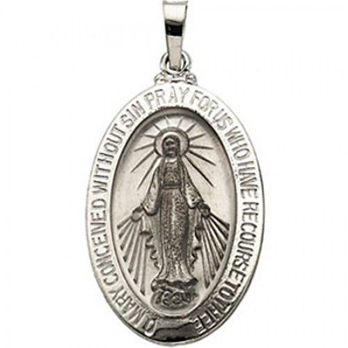 14k White Gold Miraculous Medal Pendant - 16 X 23mm