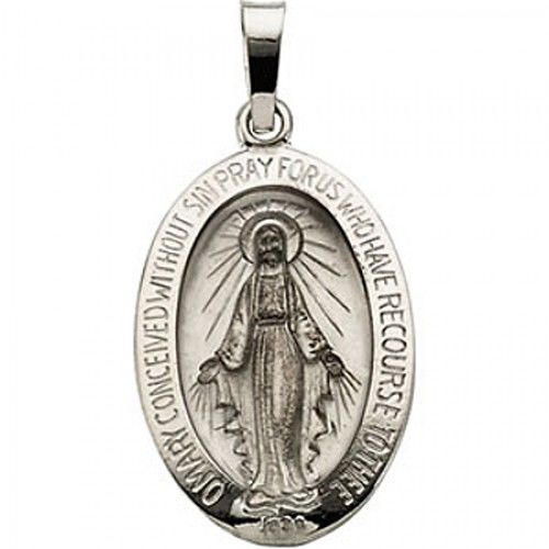 14k White Gold Miraculous Medal Pendant - 14 X 19mm