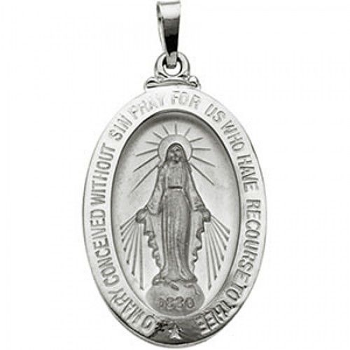 14k White Gold Miraculous Medal Pendant - 18 X 26mm
