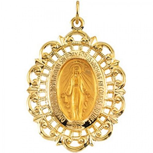14k Yellow Gold Miraculous Medal Pendant - 23 X 32mm