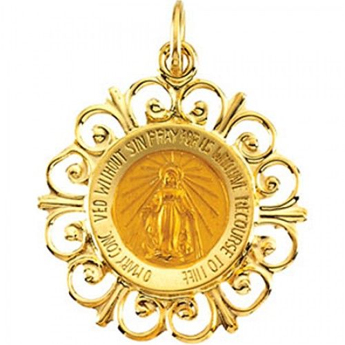 14k Yellow Gold Miraculous Medal Pendant - 18 X 20mm