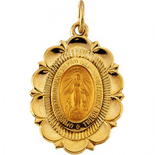 14k Yellow Gold Miraculous Medal Pendant - 16 X 22mm