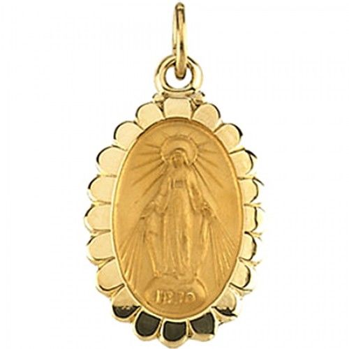 14k Yellow Gold Miraculous Medal Pendant - 11 X 17mm