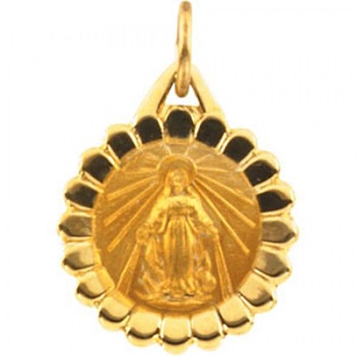 14k Yellow Gold Miraculous Medal Pendant - 11 X 13mm