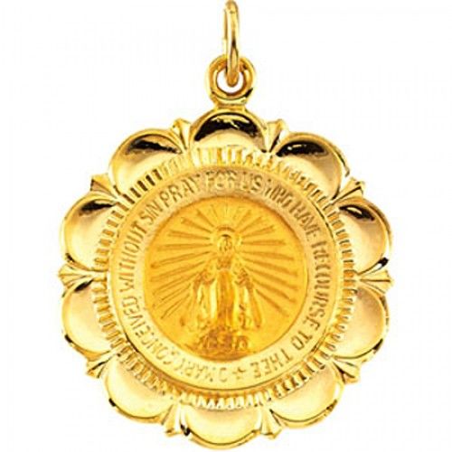 14k Yellow Gold Miraculous Medal Pendant - 21 X 25mm