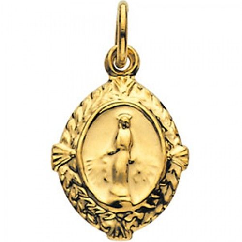14k Yellow Gold Miraculous Medal Pendant - 9 X 12mm